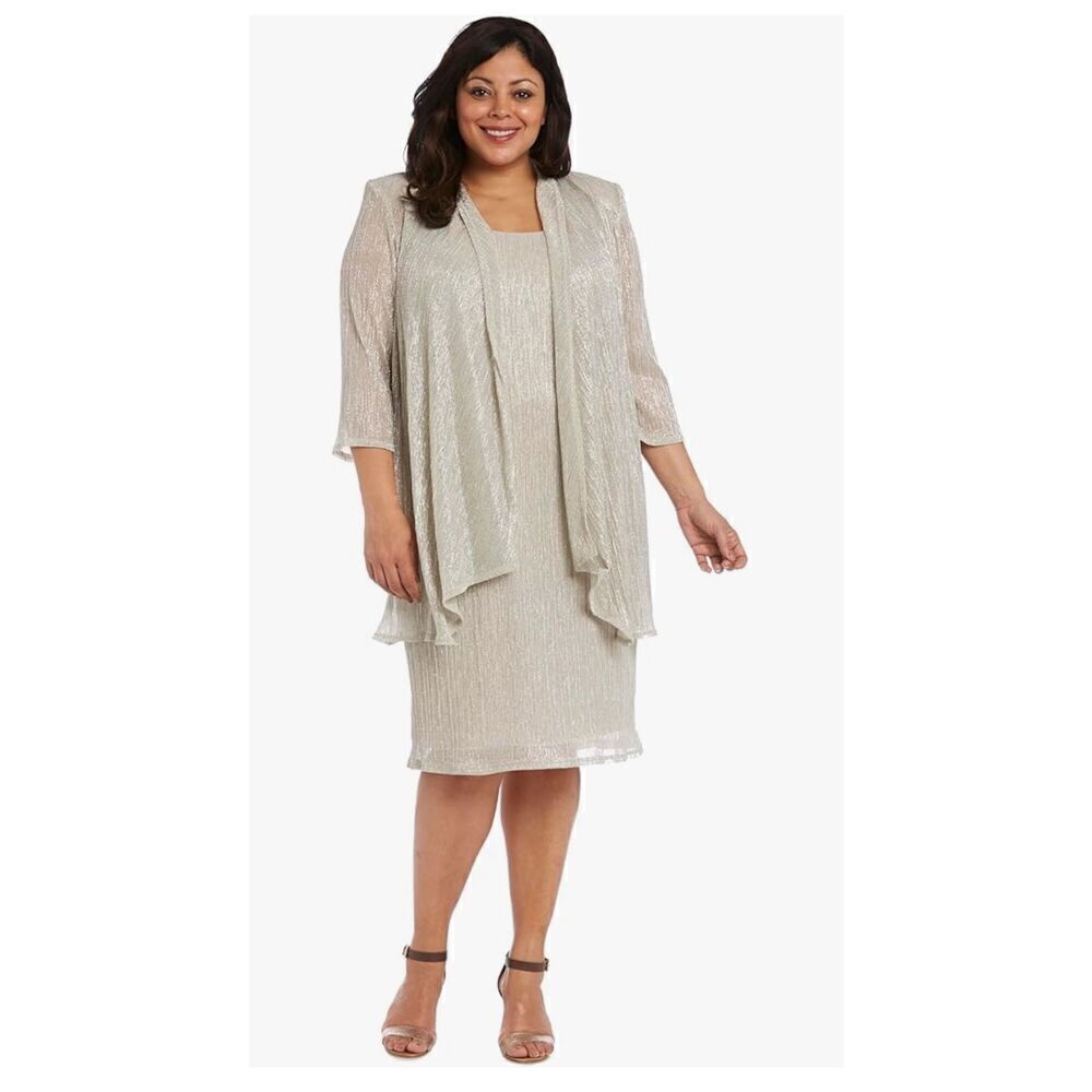 Metallic Sleeveless Shift Dress w/Matching Cardigan Sz 12 by R&M Richards Flowy